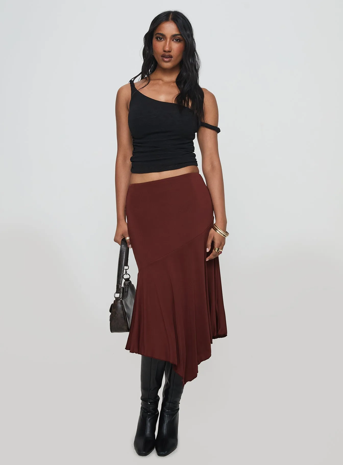 Daily Wear Modern Cut Way We Were Maxi Skirt Chocolate