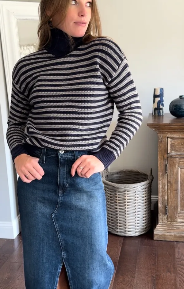 Casual Cool Short Texture Striped T-Neck Pullover