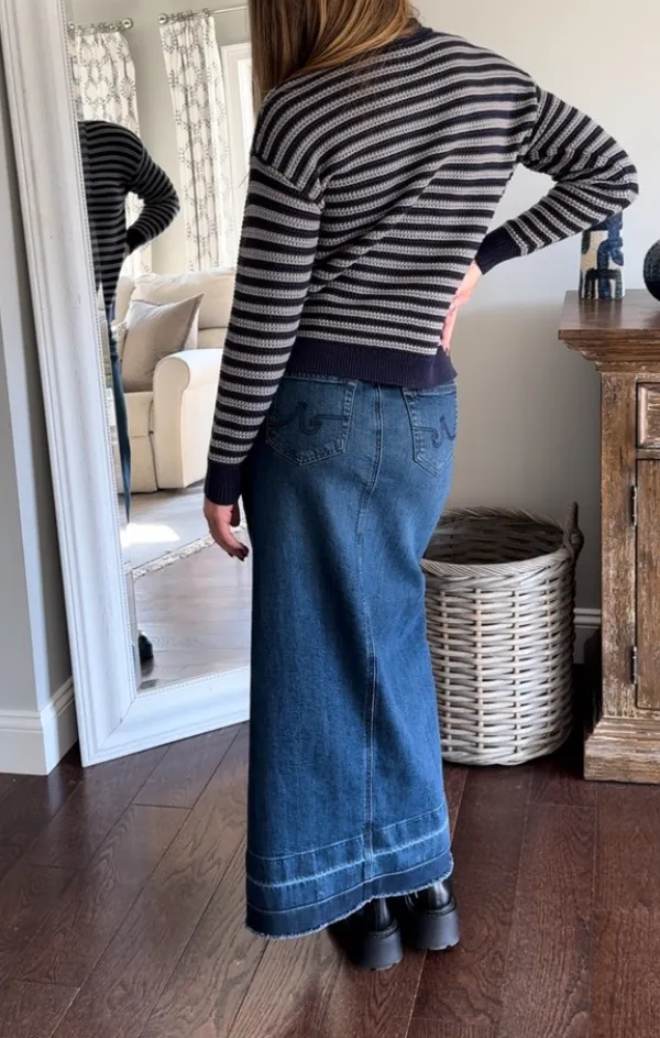 Lightweight Open Weave Short Texture Striped T-Neck Pullover