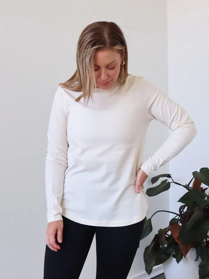 Noni Long Sleeve Tee - Ivory Chic and Cozy Wear Relax Trend