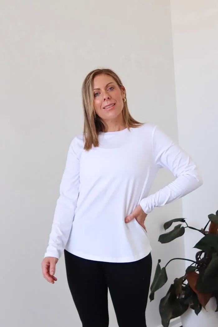 Noni Long Sleeve Tee - White proper length