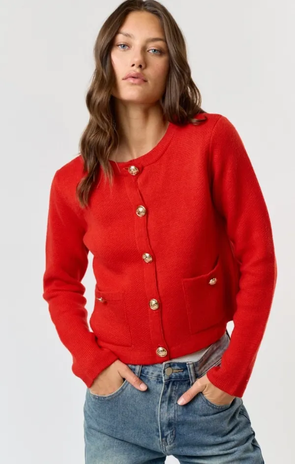 Elastic hemline DoubleLayered Collar Coco Sweater Cardigan