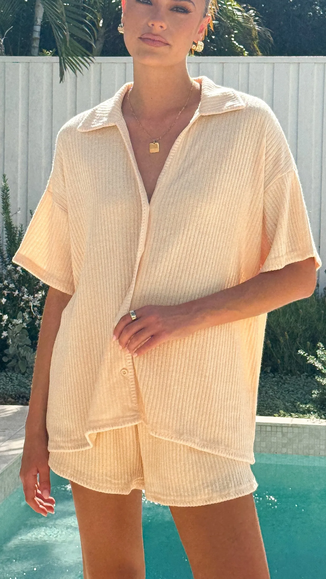 Soft Texture Eden Knit Top and Shorts Set - Yellow