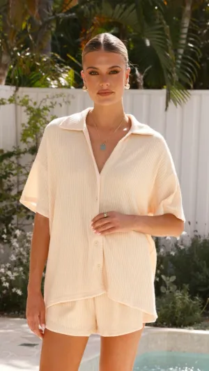 Microfiber Inner Layer Eden Knit Top and Shorts Set - Yellow