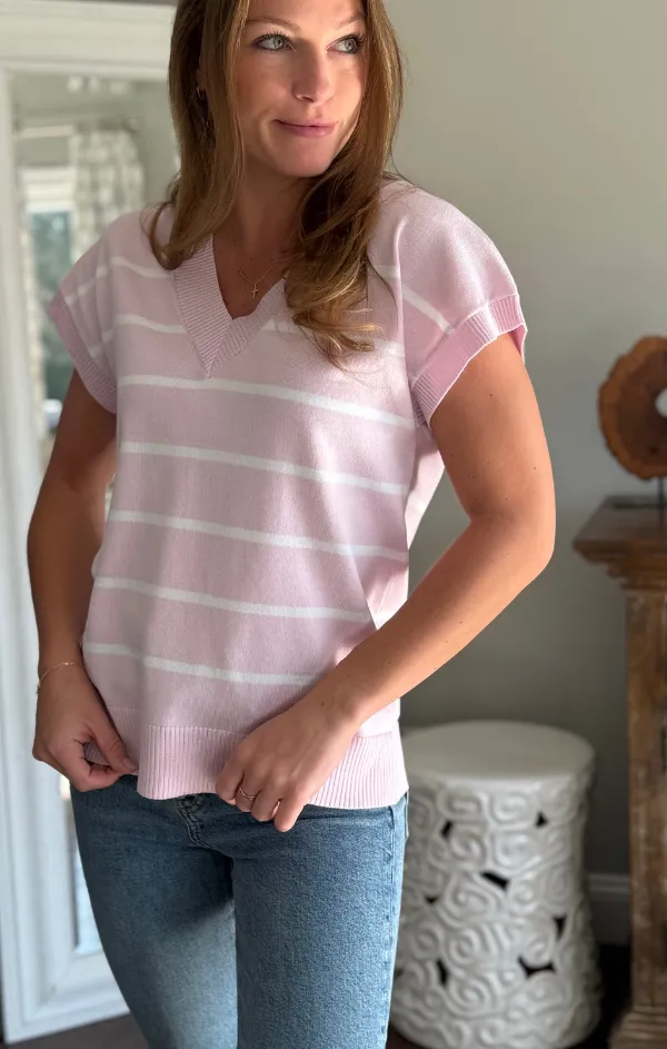 Jasmine Striped V Neck Pullover Sleek Fit