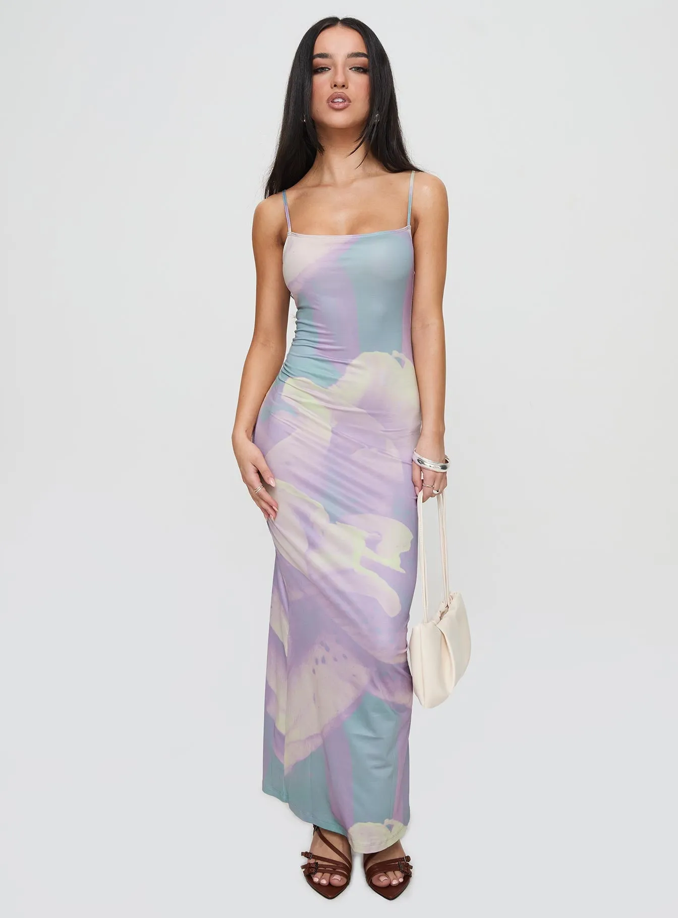 Norila Maxi Dress Slinky Orchid Petals Lilac Office Classic