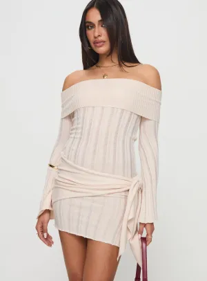 Pleat-Front Oalie Off The Shoulder Mini Dress Cream