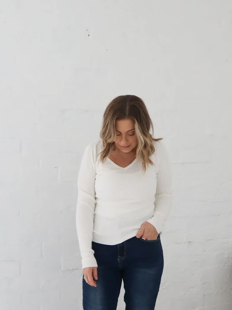 Dawson Knit Top - Warm White Reinforced Neckline