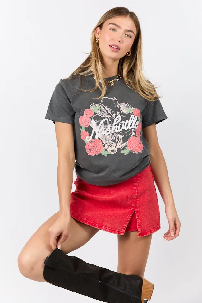 Adult sophistication Bohemian Nashville Vintage Rose Dark Grey Graphic Tee