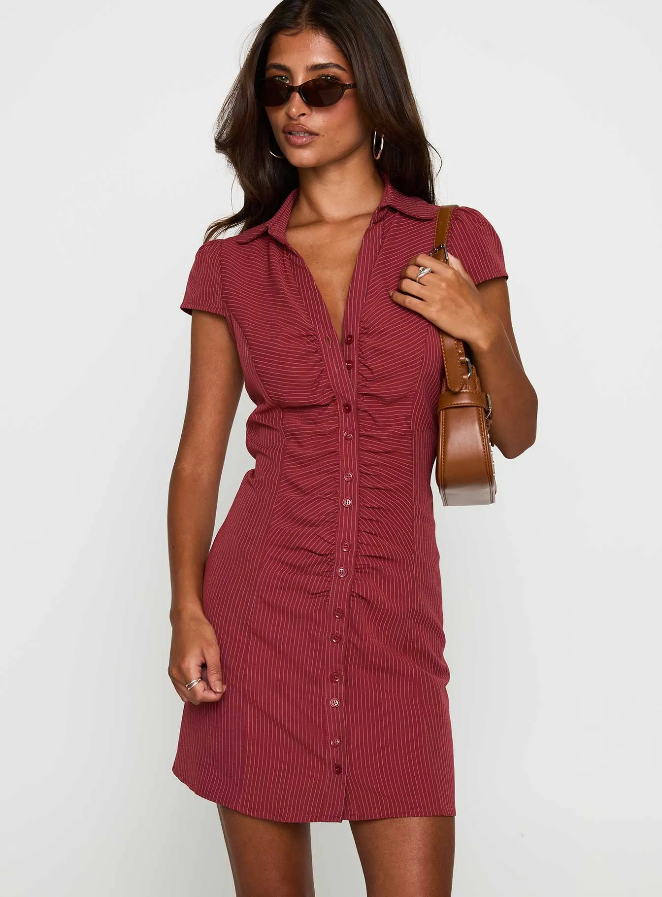 Arianwyn Mini Dress Burgundy Detachable-Detail Curve Friendly