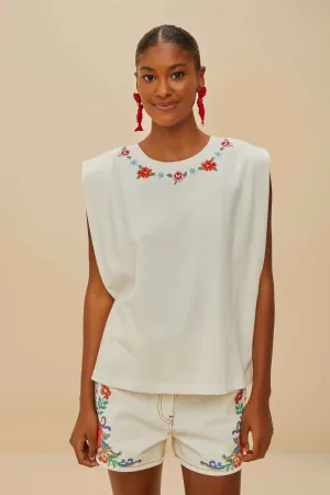 Off-White Cross Stitch Flowers Organic Cotton T-Shirt Structured silhouette Flexible Fit Design