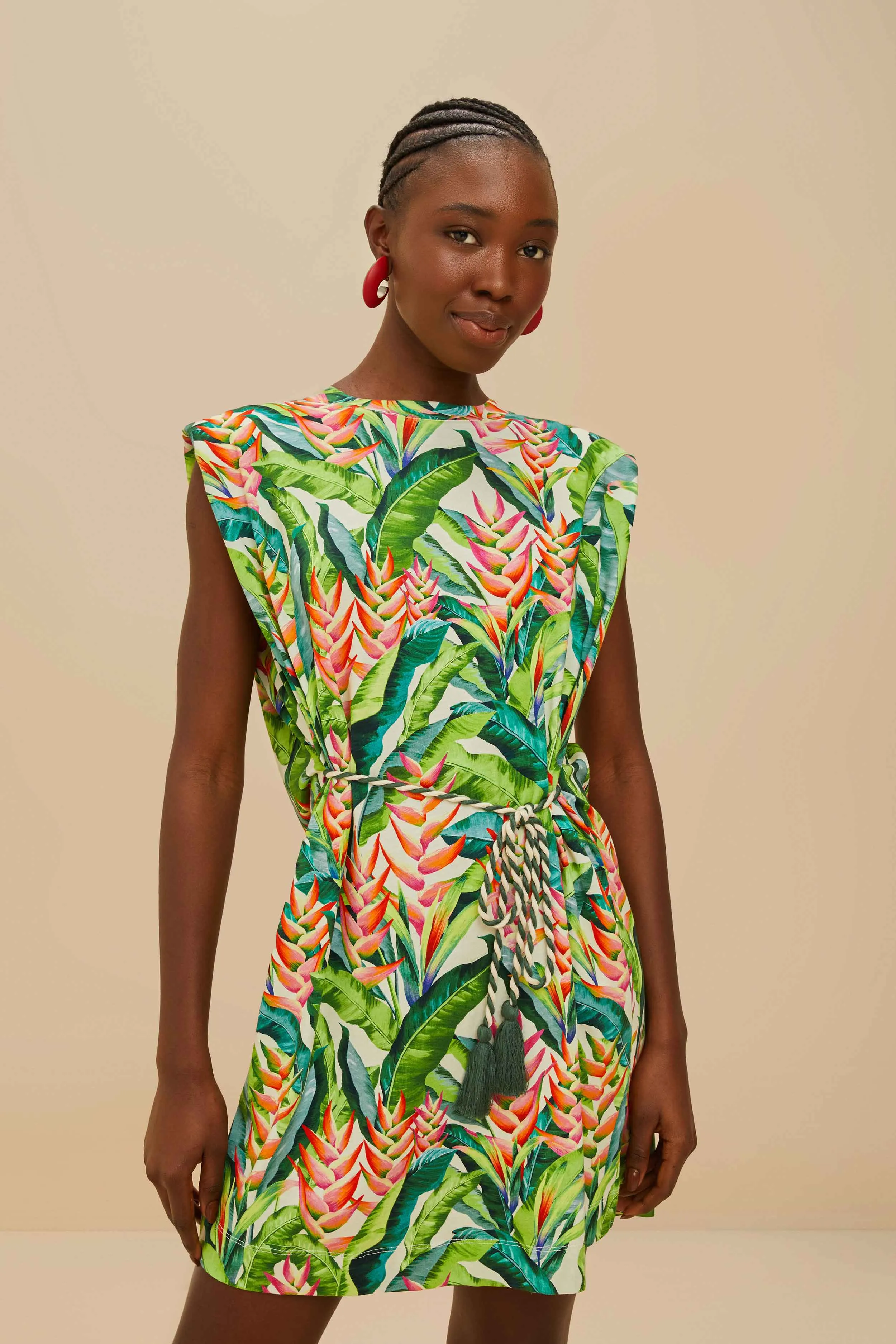 Temperature Regulating Fabric Off-White Heli Leaves Organic Cotton T-Shirt Mini Dress