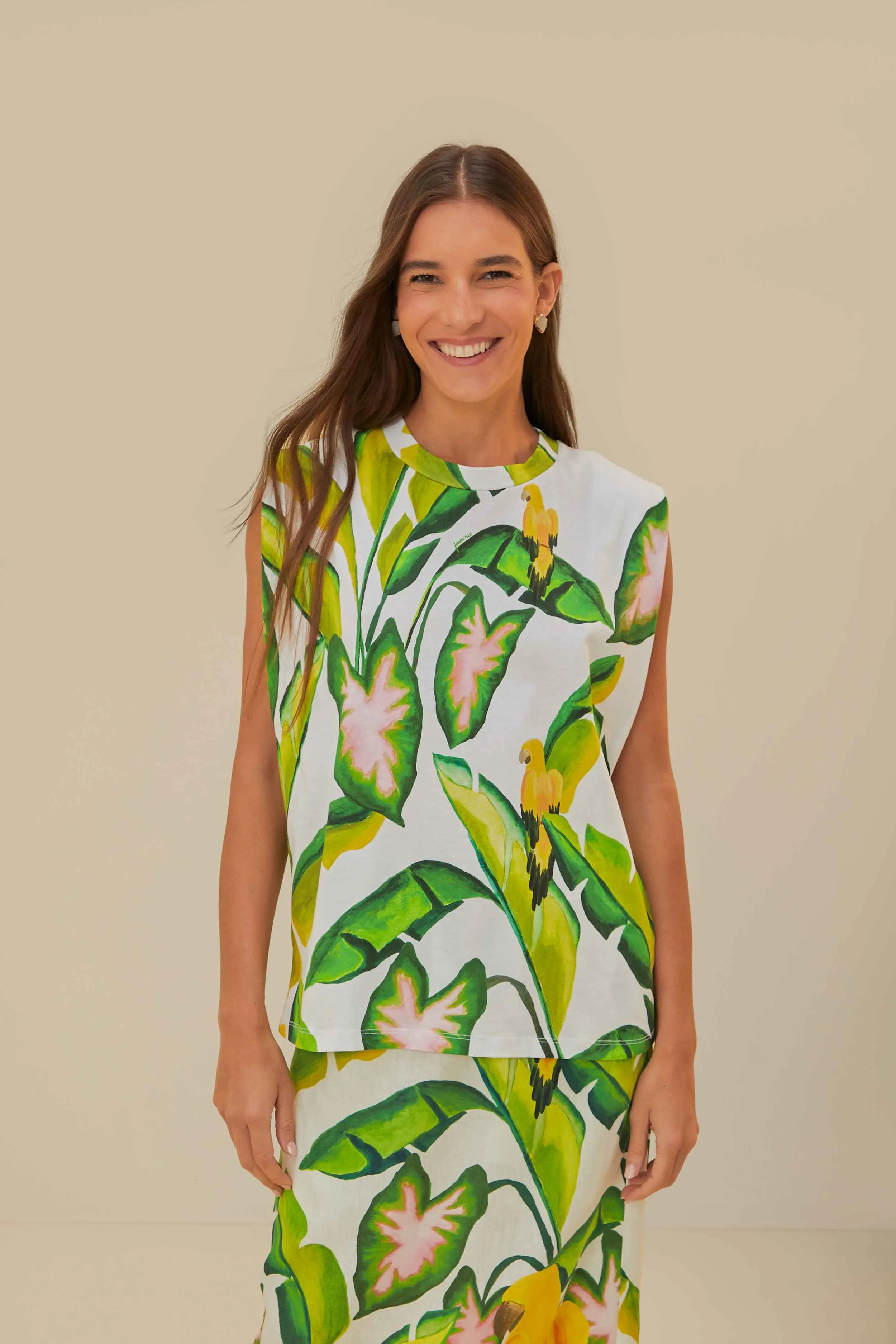 Off-White Summer Foliage T-Shirt Comfort Stretch Fit Beach Wear