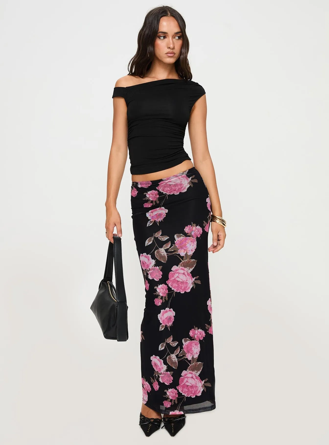 Full Circle Soft Styling Modalla Maxi Skirt Black Floral