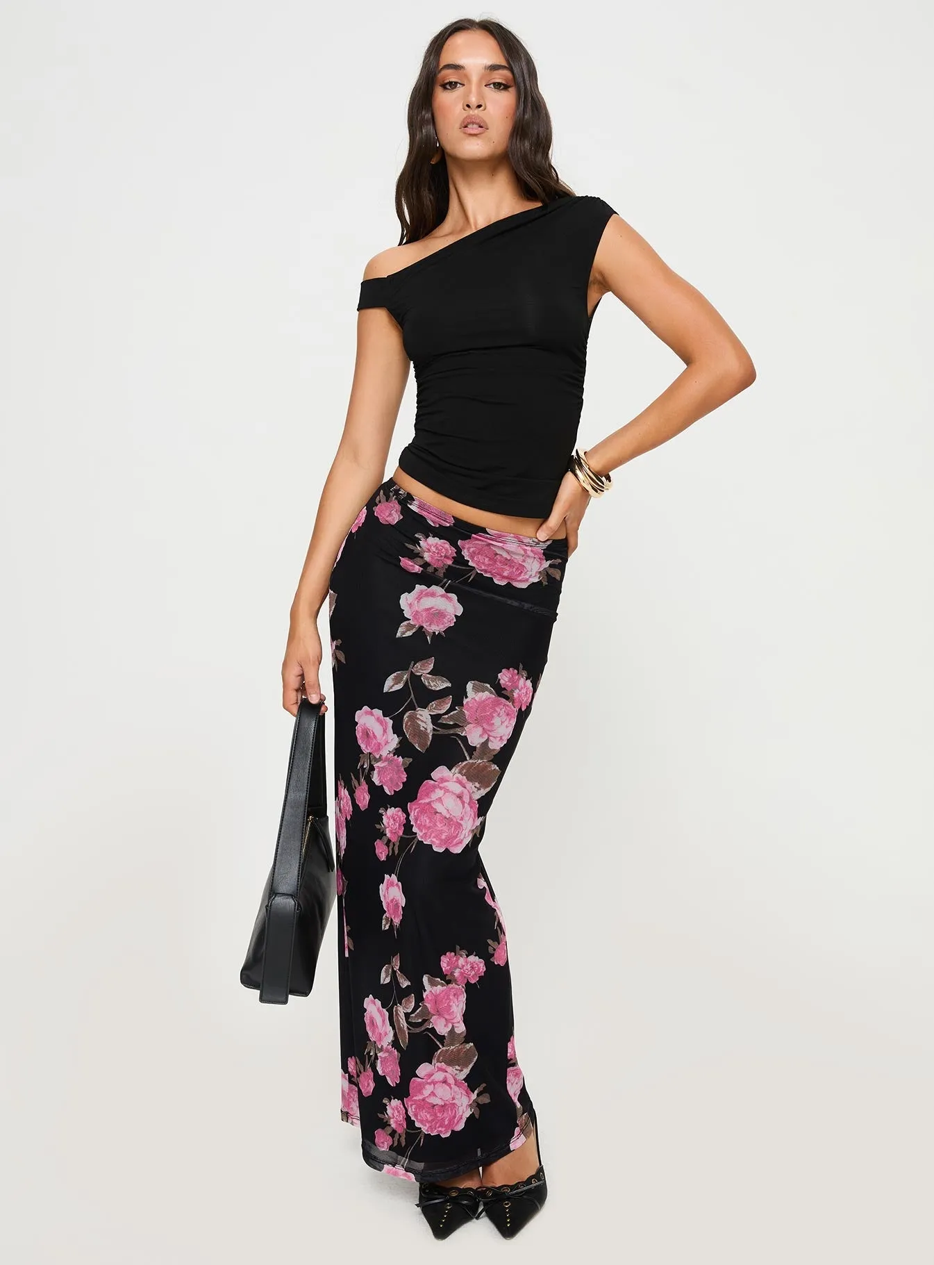 Modalla Maxi Skirt Black Floral Mood Dressing Neutrals Only