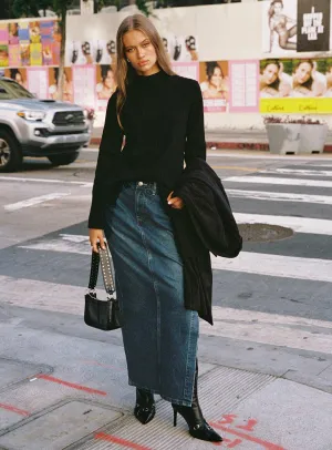 Orillia Denim Midi Skirt Dark Wash Timeless Piece Smart Fit