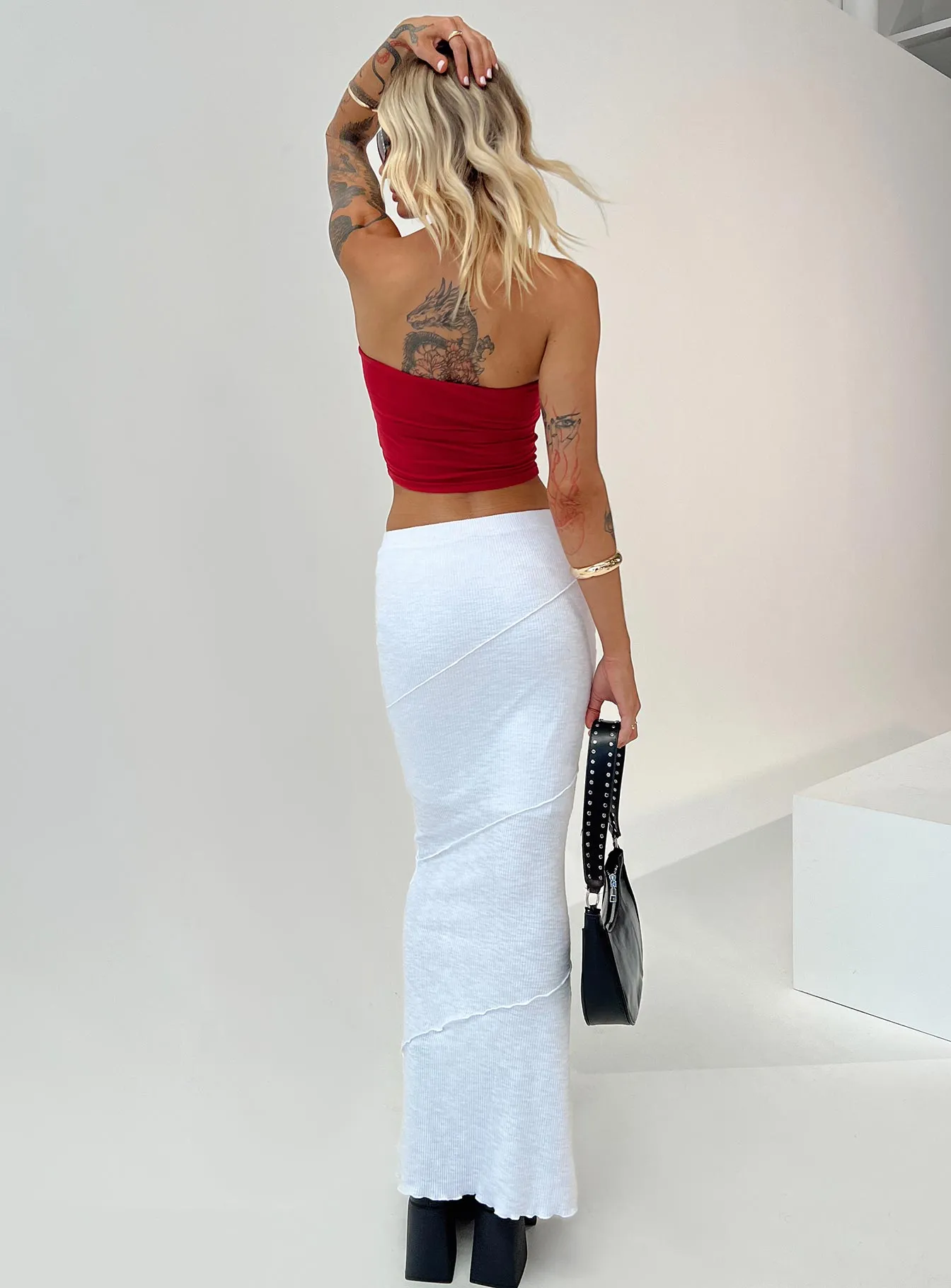Fringe Detail City Mood Oscar Maxi Skirt White Tall