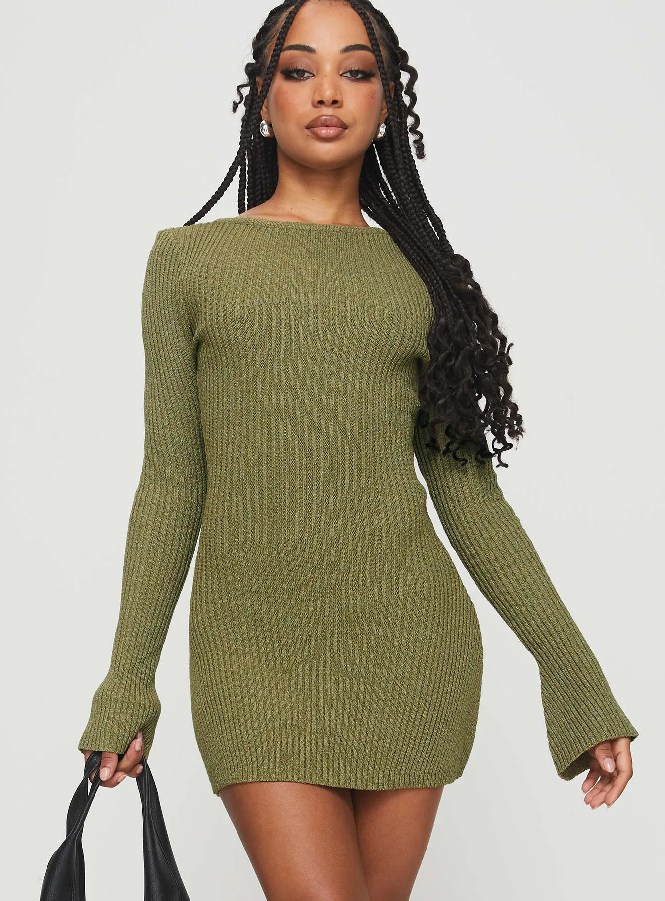 QuickDryTechnology Osment Long Sleeve Knit Mini Dress Olive
