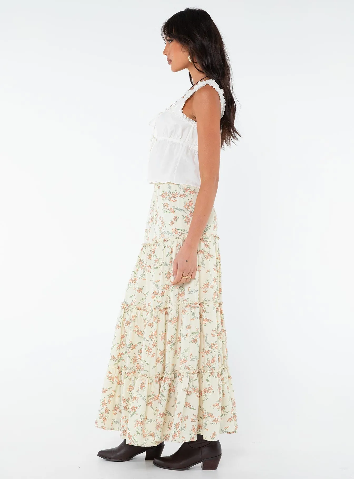 Miriah Maxi Skirt Cream Floral No Ride Up