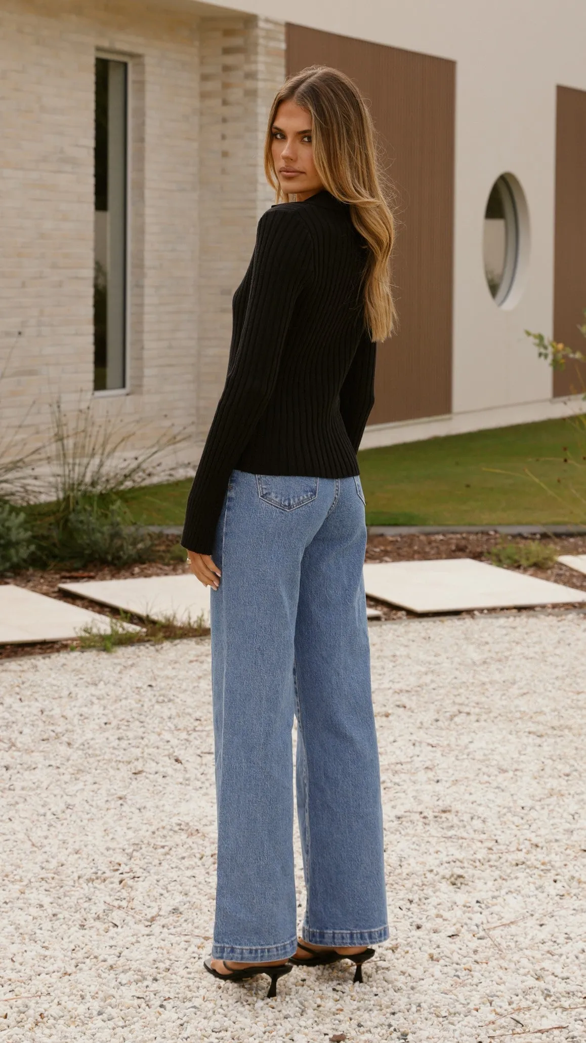 Cozy Mood Corbin Collared Knit Top - Black