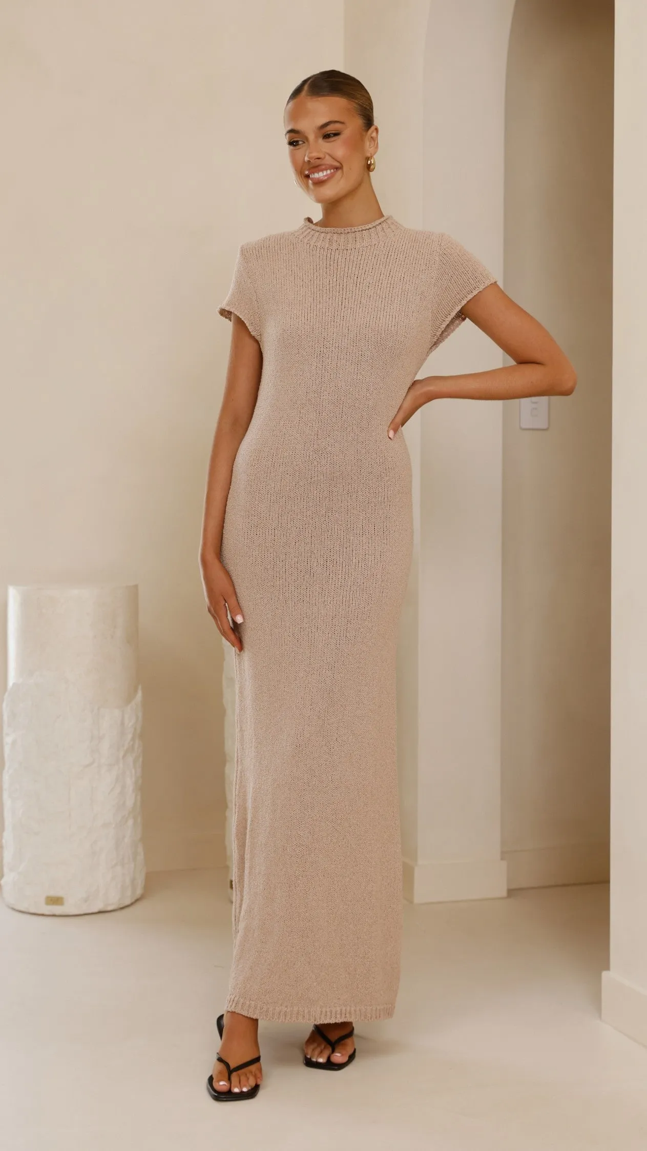 Stretchable Waistband Valise Maxi Dress - Mocha