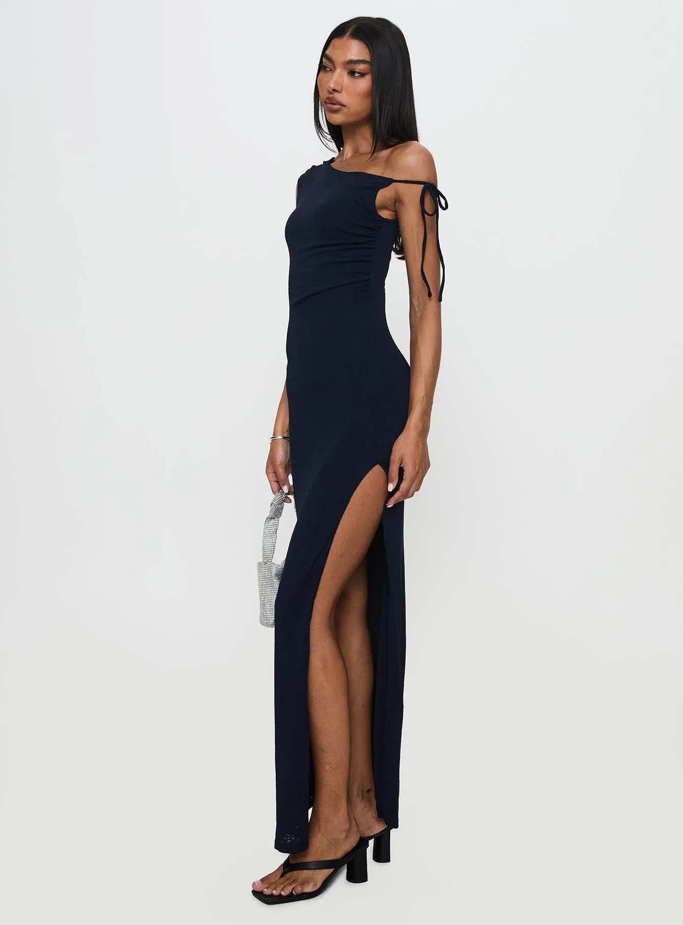 Paislee Asymmetrical Maxi Dress Navy Gender Fluid