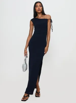 Paislee Asymmetrical Maxi Dress Navy Korean Trend