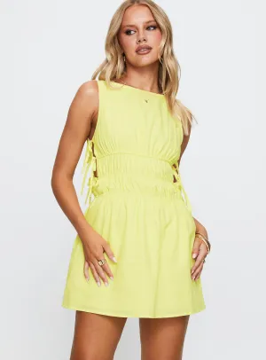 Timeless Energy Cool Texture Palm City Shirred Mini Dress Yellow