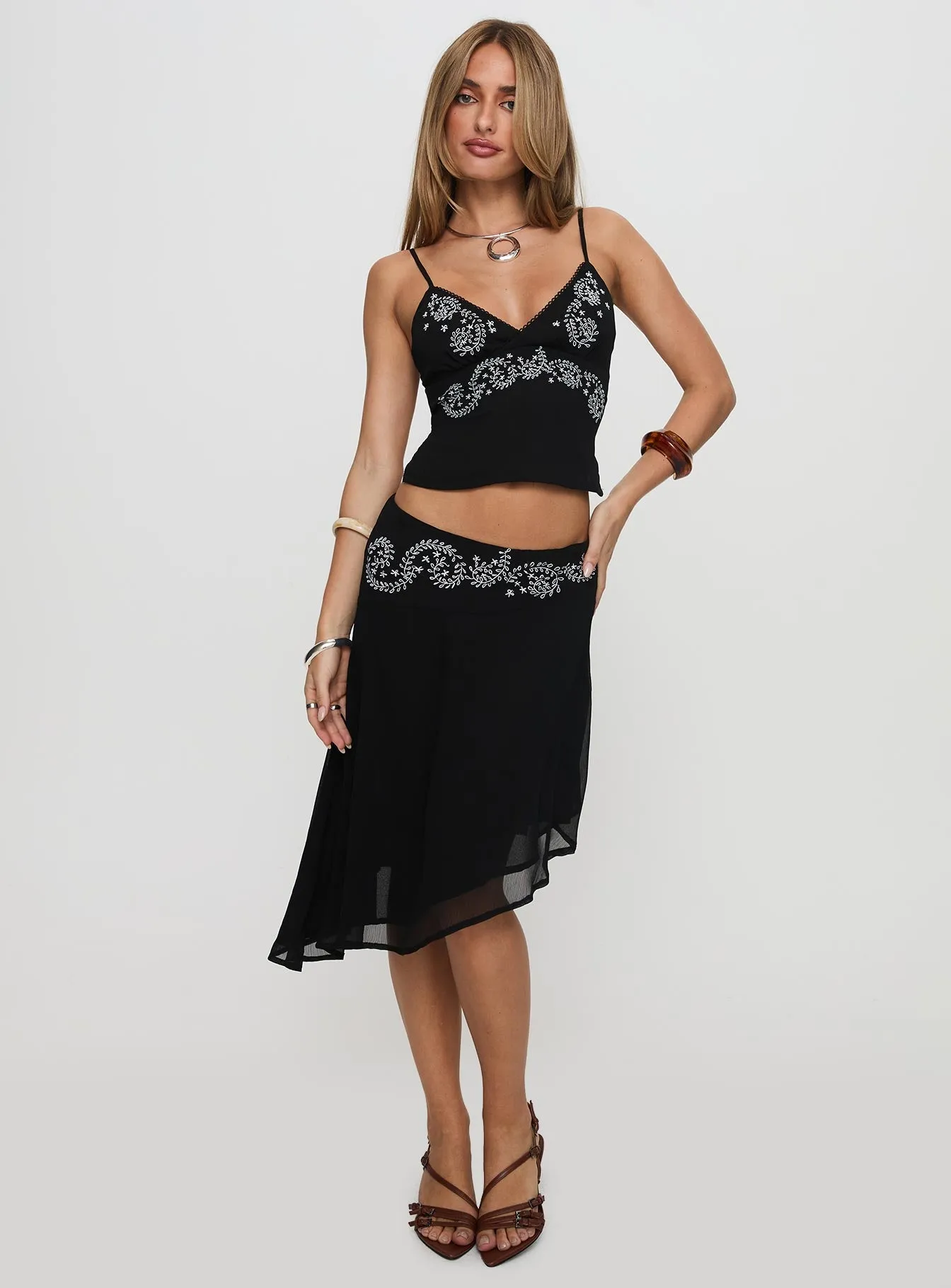 Pappilion Asymmetrical Midi Skirt Black Light Wear Hemp Blend