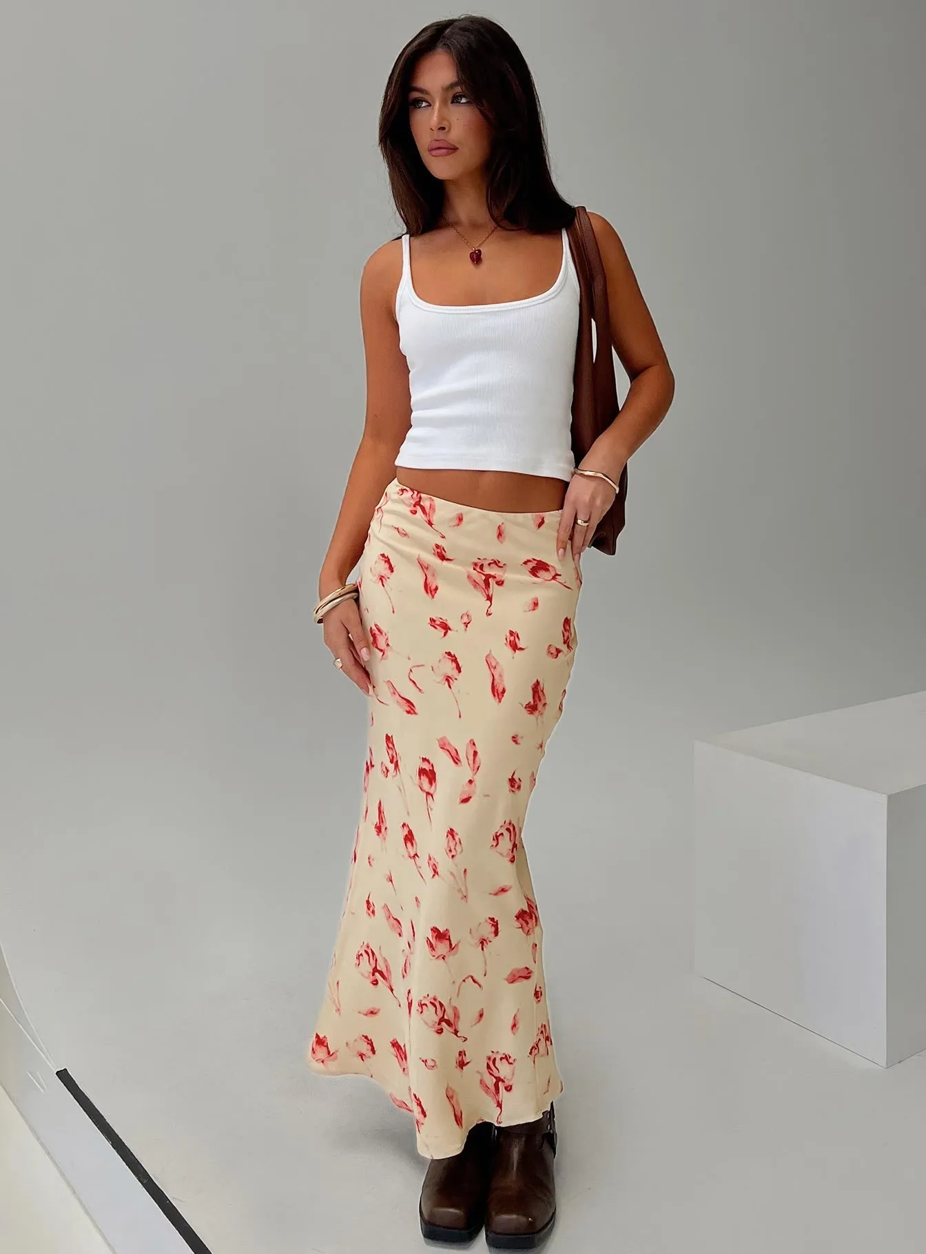 Mangoes Maxi Skirt Cream Velvet Finish