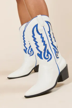 Farm Ready Patti Blue and White Western Boots