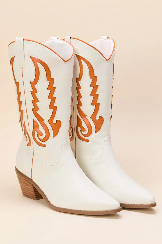 Trendy Footwear Neutral palette Patti Orange and White Western Boots