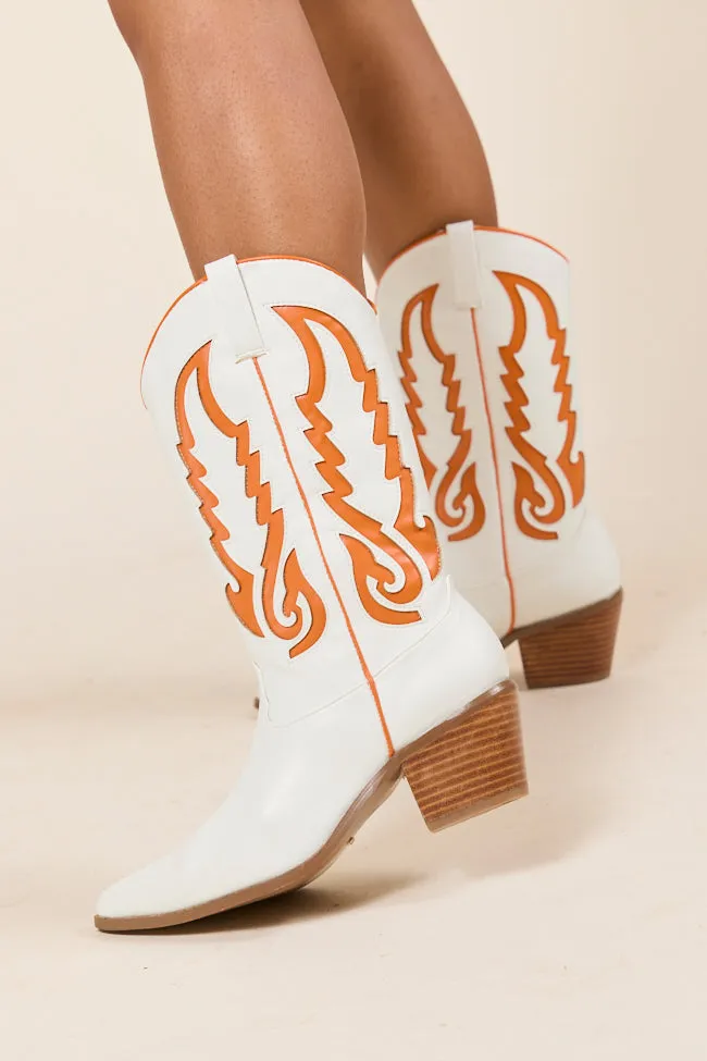 Patti Orange and White Western Boots Anti-Skid Street Walk