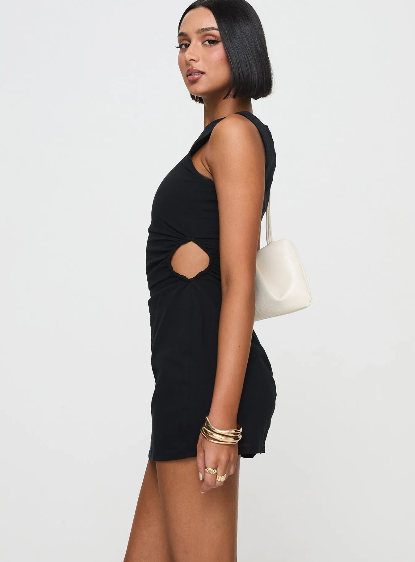 Polished Details Premium Material Penfold Mini Dress Black