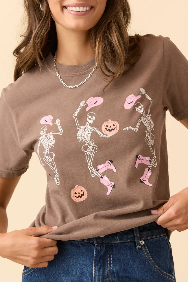 Dancing Skeletons Brown Graphic Tee SALE Light Flex Weekend Style