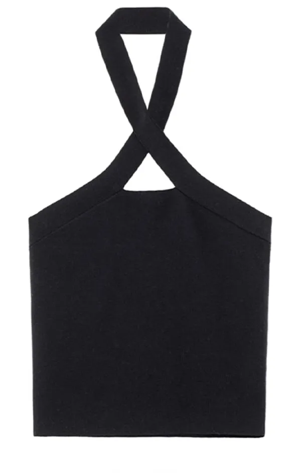 Halter Cut Out Tank Bold Simplicity Microfiber Textile