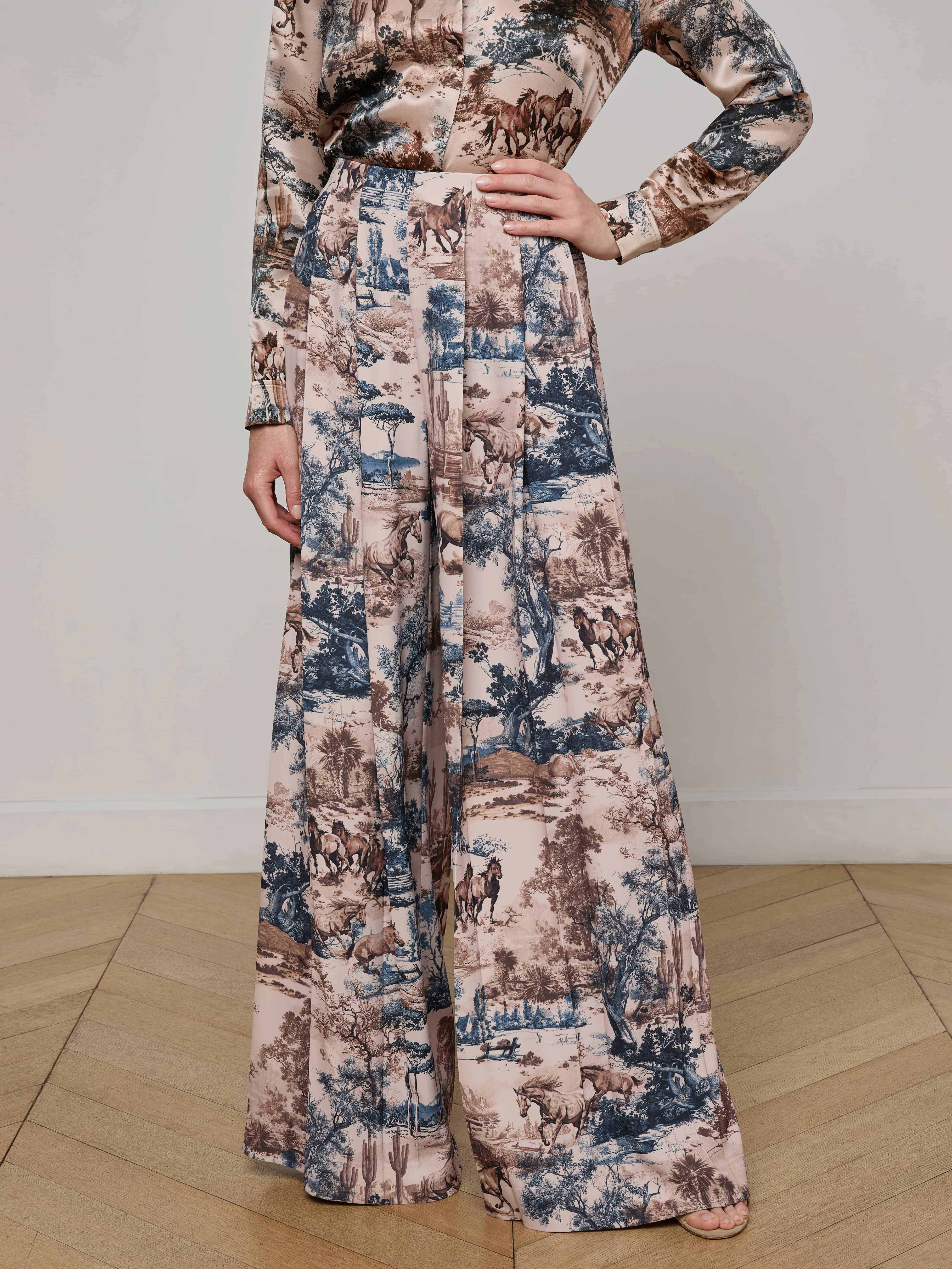 Vintage Wash Adjustable Drawcord Nova Pleated Wide-Leg Pant