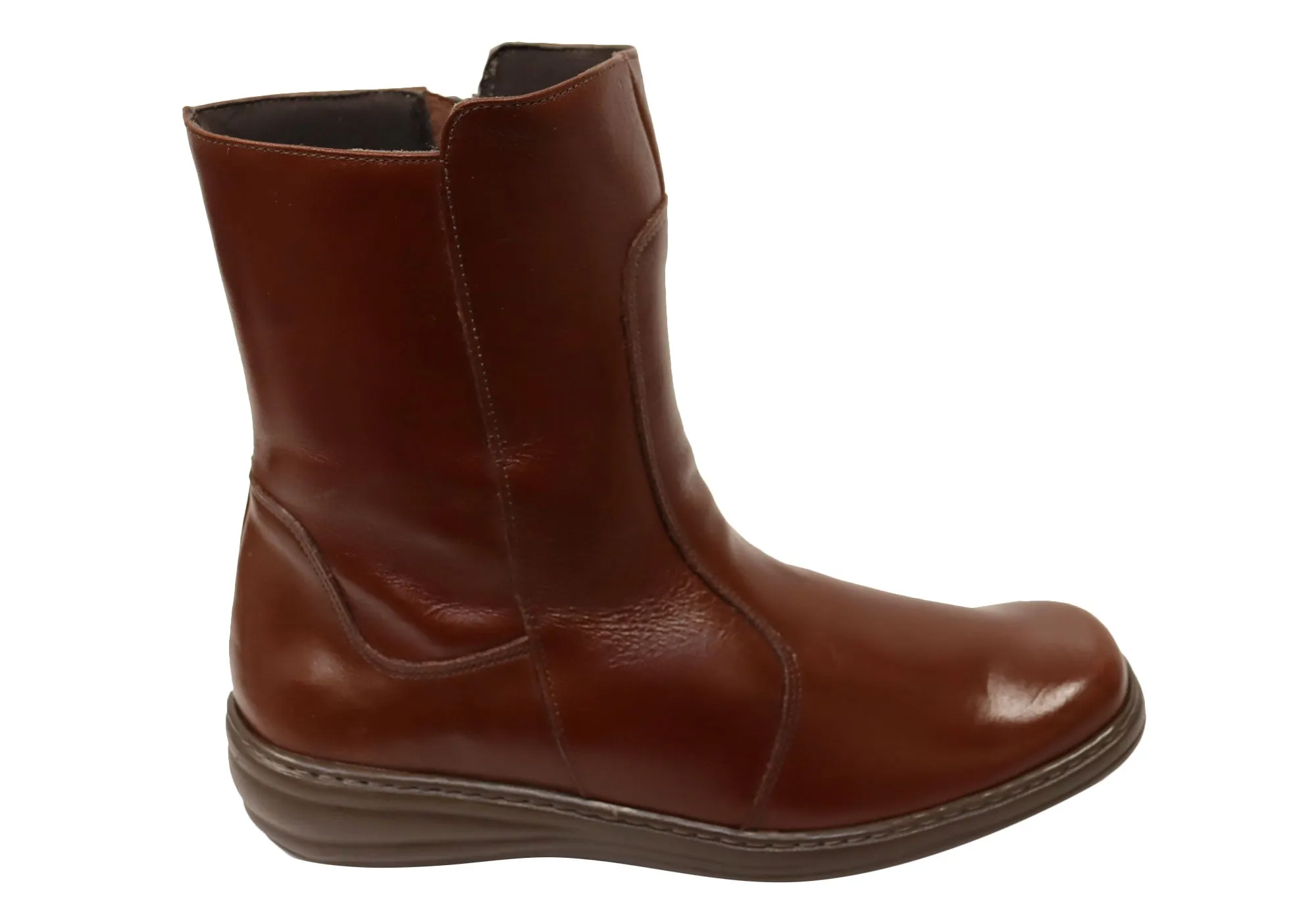 Mironneli Lorrie Womens Comfortable Brazilian Leather Mid Calf Boots Rugged Look Functional Build