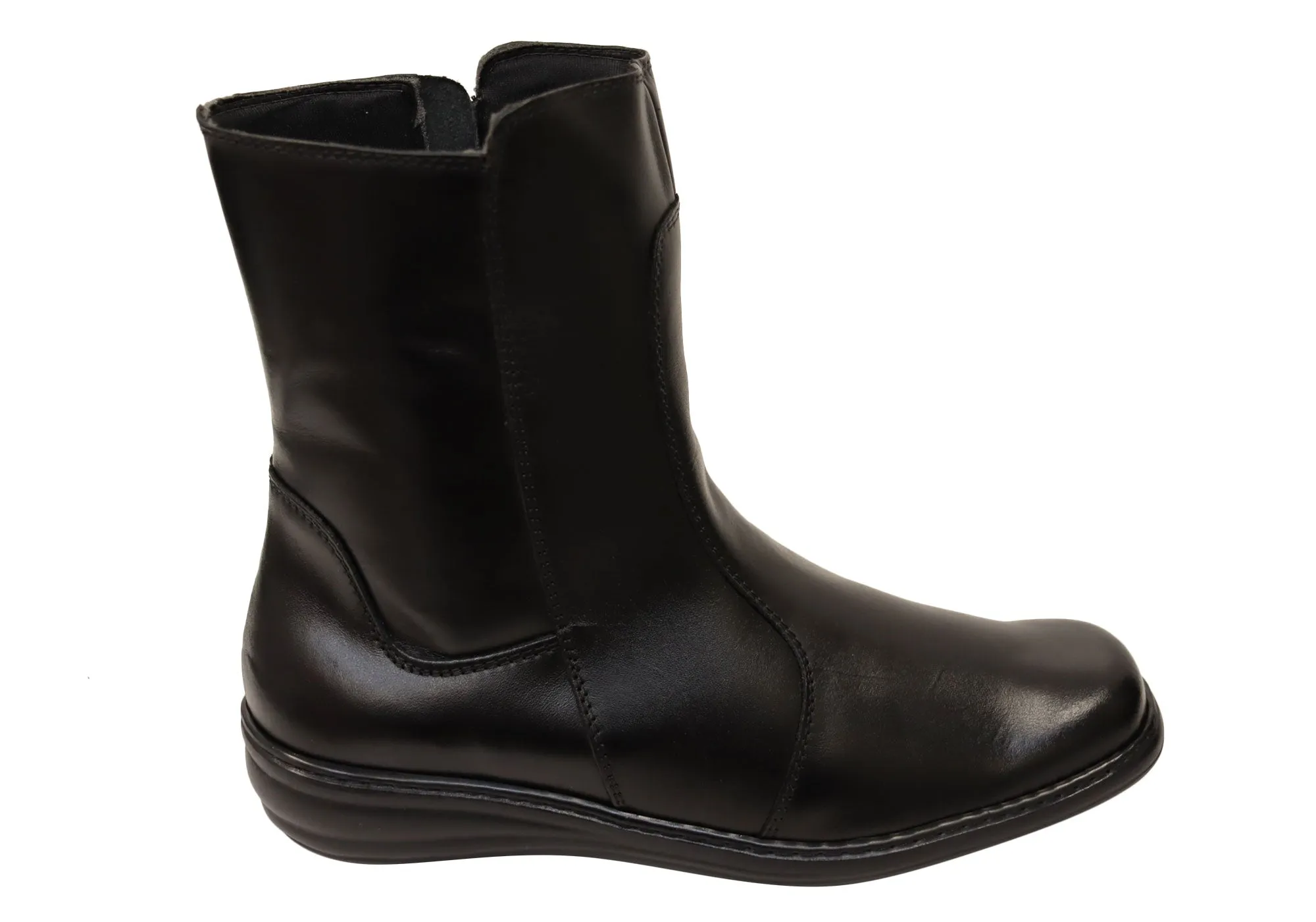 Mironneli Lorrie Womens Comfortable Brazilian Leather Mid Calf Boots Canvas Material