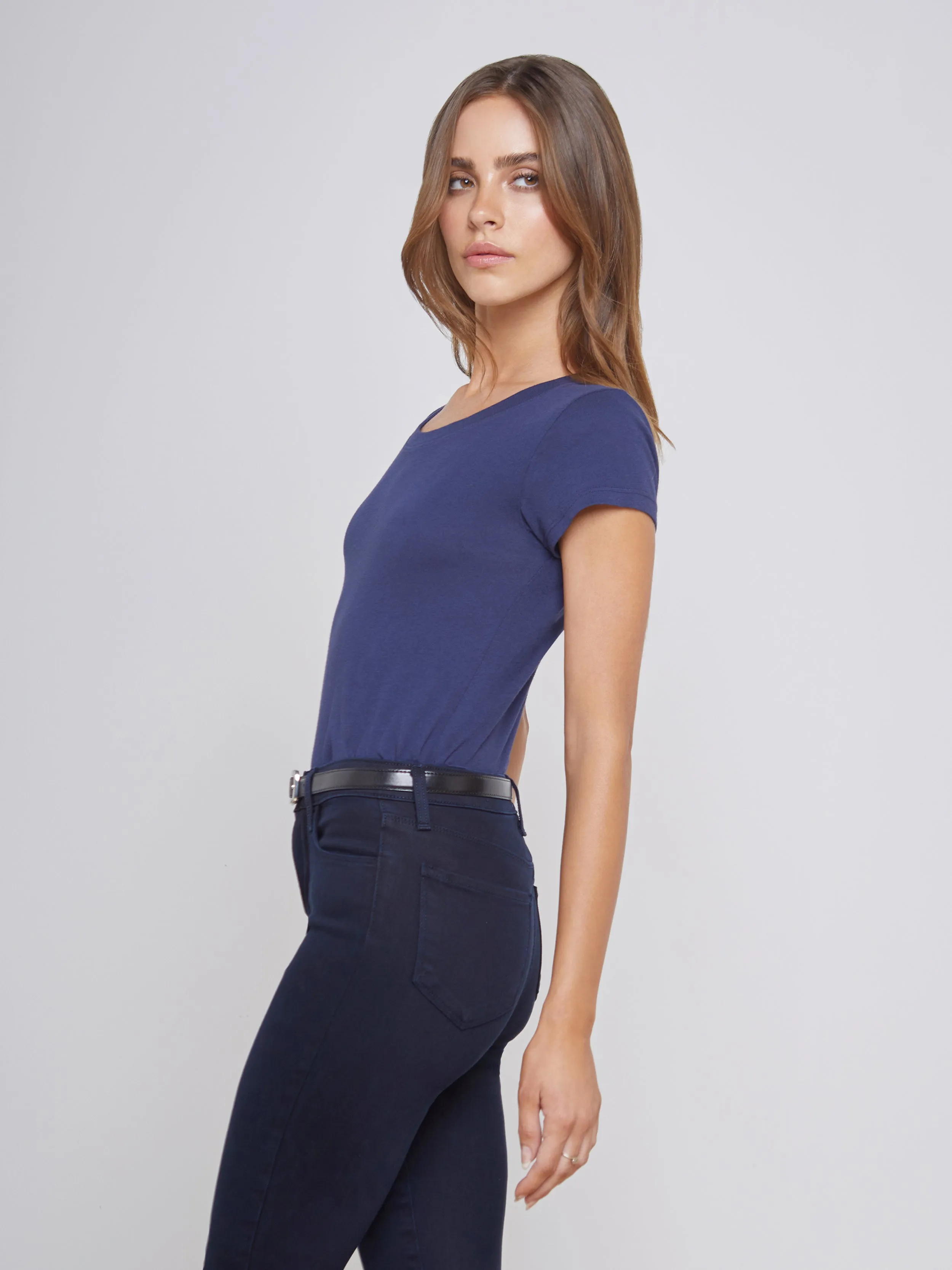 Cory Cotton Scoopneck Tee Moisture Wicking Technology Leather combination