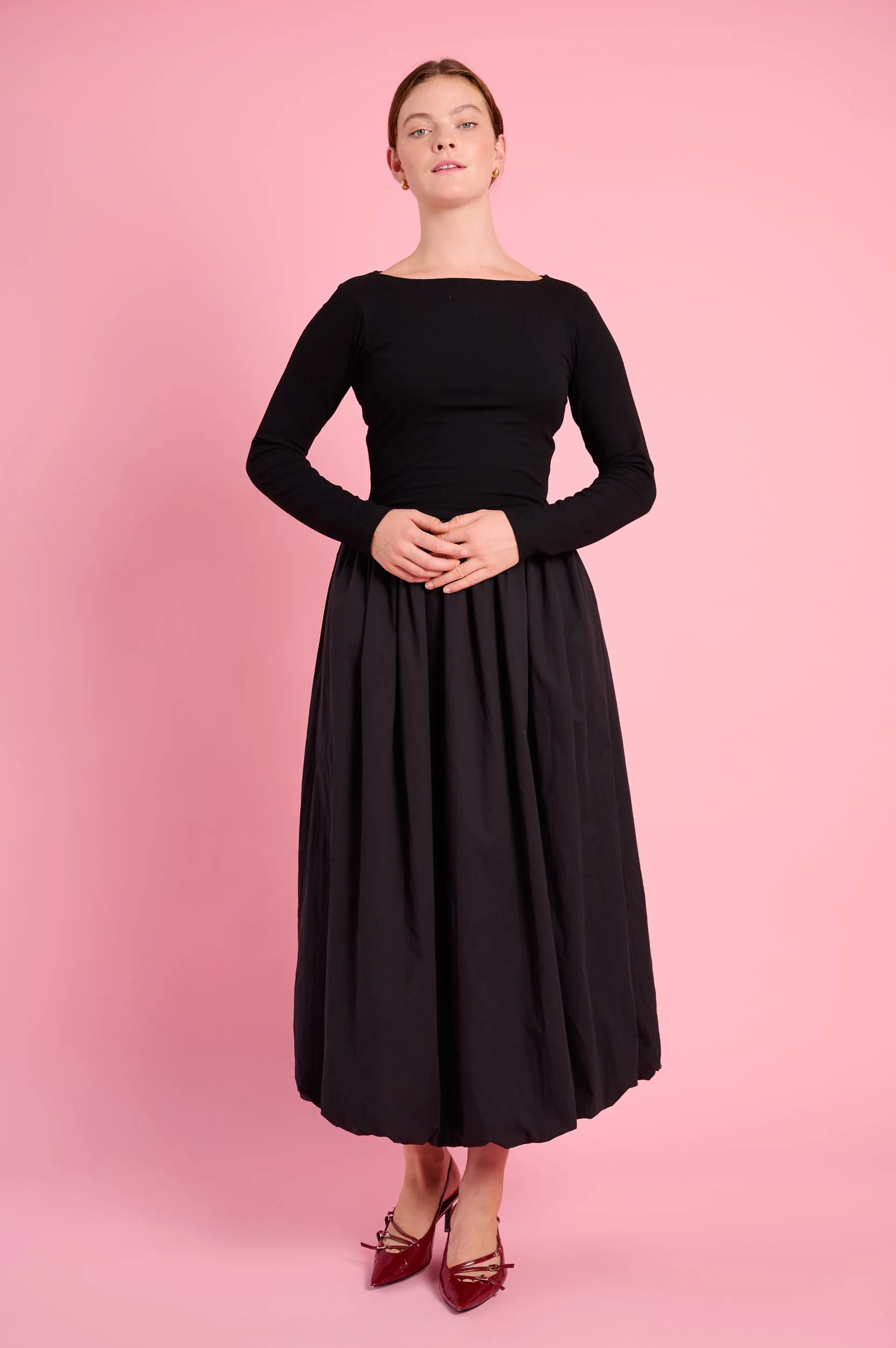 Long Sleeve Combo Dress in Black Rose Soft