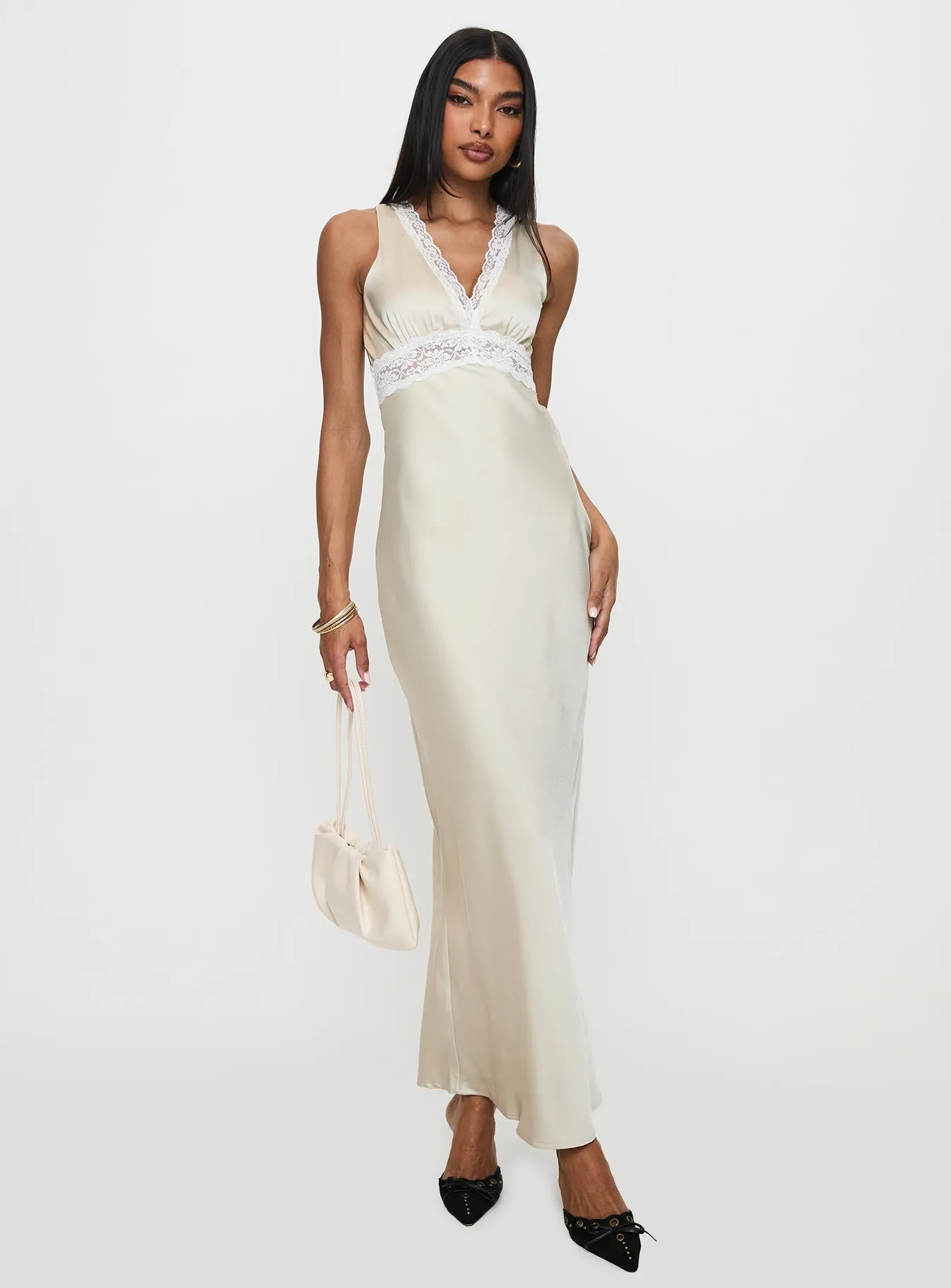 Sleek long-sleeve dress Persefonie Lace Maxi Dress Champagne