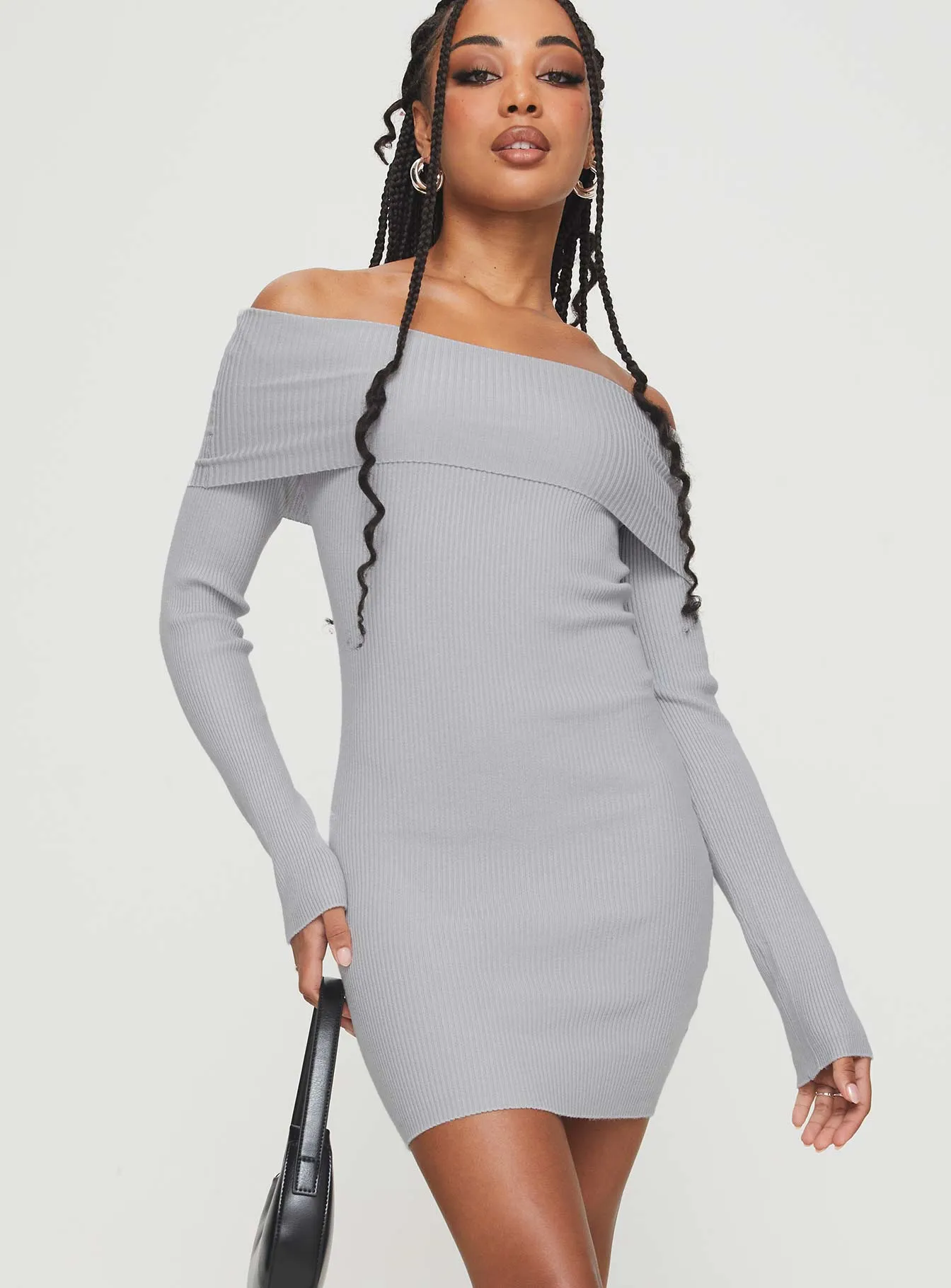 Phylis Off The Shoulder Mini Dress Light Grey Simple yet sophisticated gown