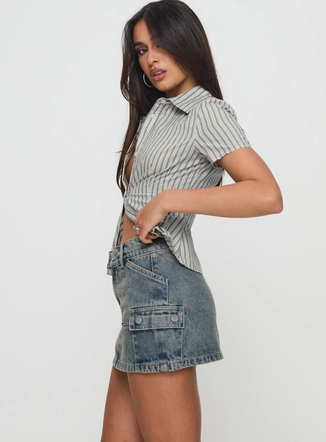 Calixta Denim Mini Skirt Washed Blue Everyday Comfort