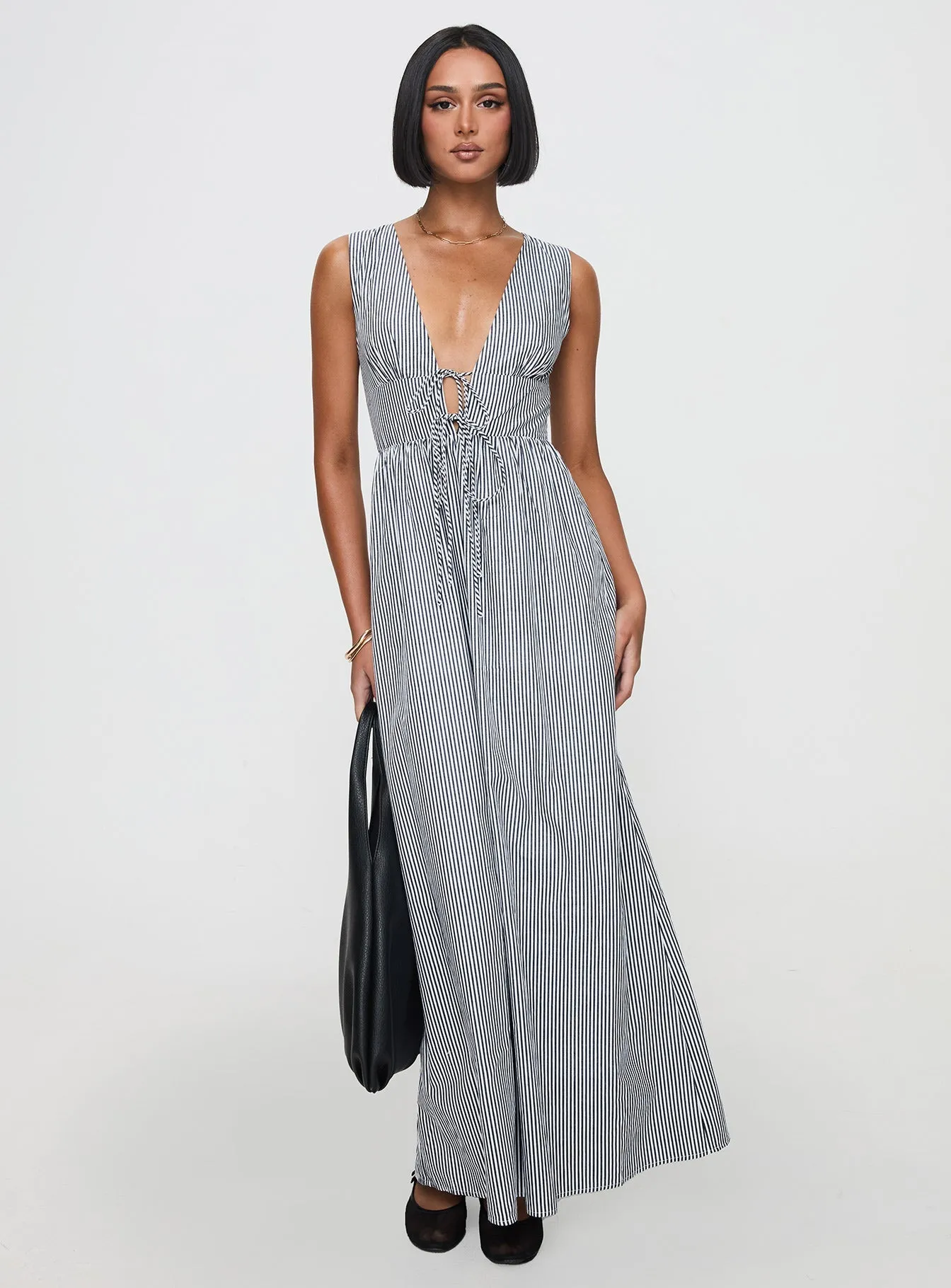 Lace Detail Pokey Maxi Dress Black / White Stripe Petite