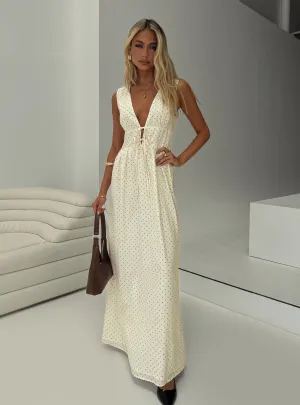 MoldResistantTexture Fashion-forward day dress Pokey Maxi Dress Cream / Polka Dot