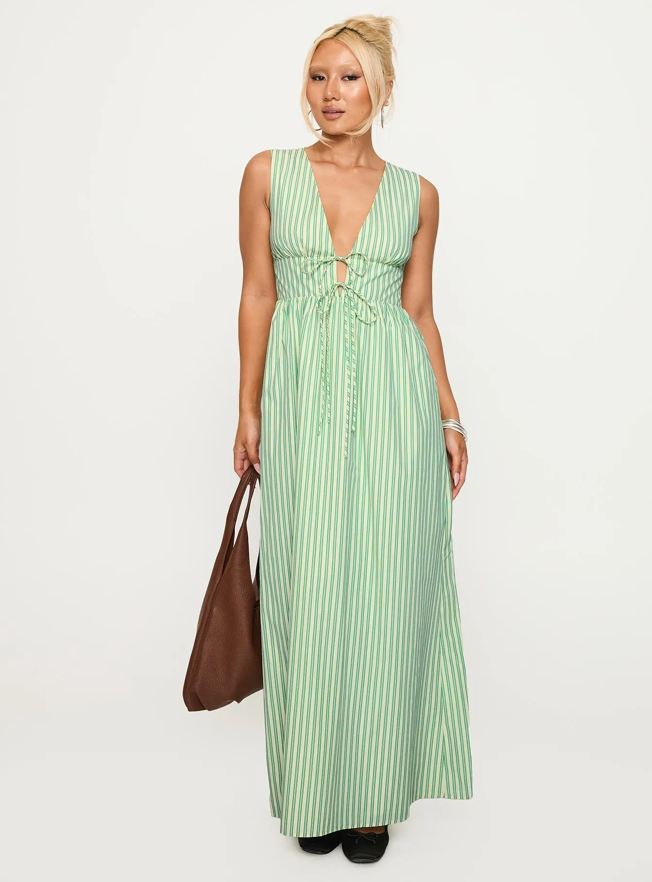 StretchableKnit Pokey Maxi Dress Green Stripe