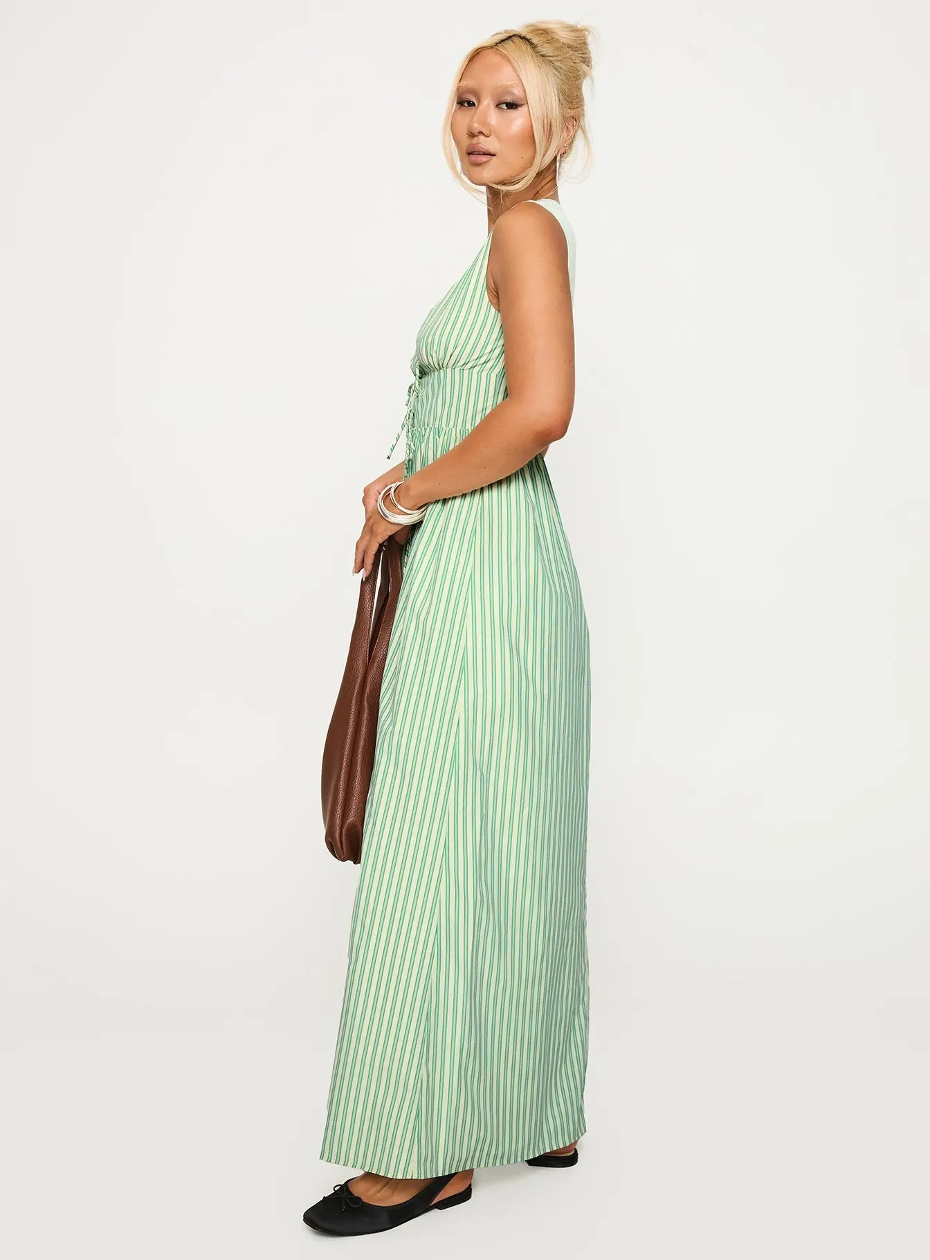 Pokey Maxi Dress Green Stripe Soft and Light