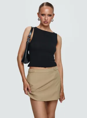 Layered Design Hosier Twill Mini Skirt Taupe