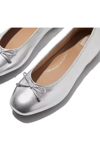 FitFlop Ballerina/Mary Jane in Silver Leather Reinforced Seams
